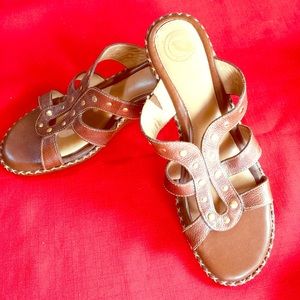 Nurture Brown Leather Wedge Sandals Padded Insole